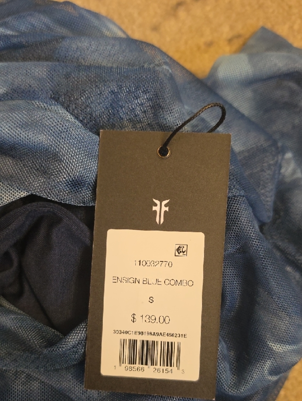 Frye Mainline Women's Ensign Blue Combo Sheer Sleeve Mesh Midi Dress, S, NWT - Picture 2 of 14